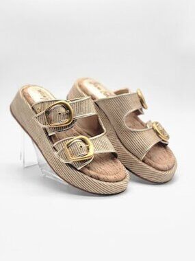 SAM EDELMAN Nerissa Platform Slide Sandals Women’s Size 8 Tan Buckle Comfort